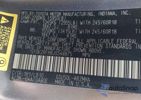 2018 Toyota Highlander Xle from USA, damaged, VIN 5TDKZRFH8JS548875